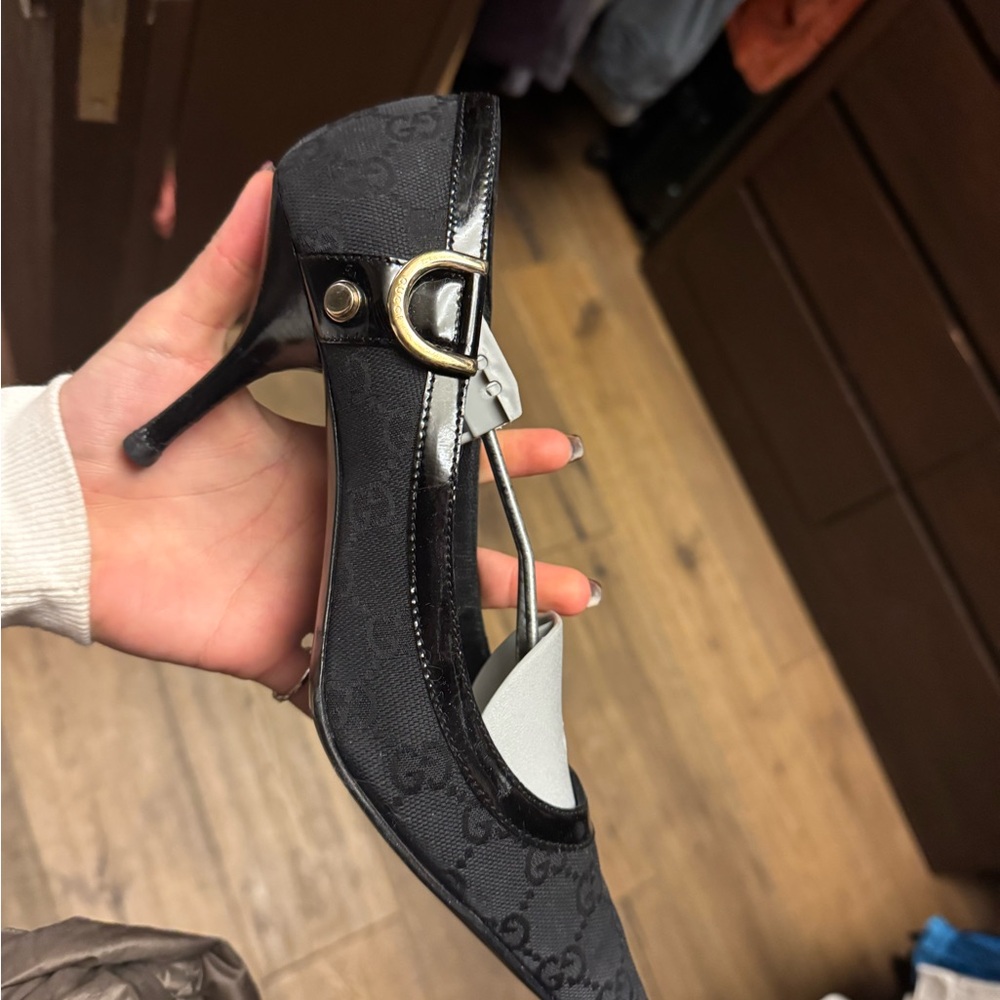 Gucci Black Heels with Signature Pattern